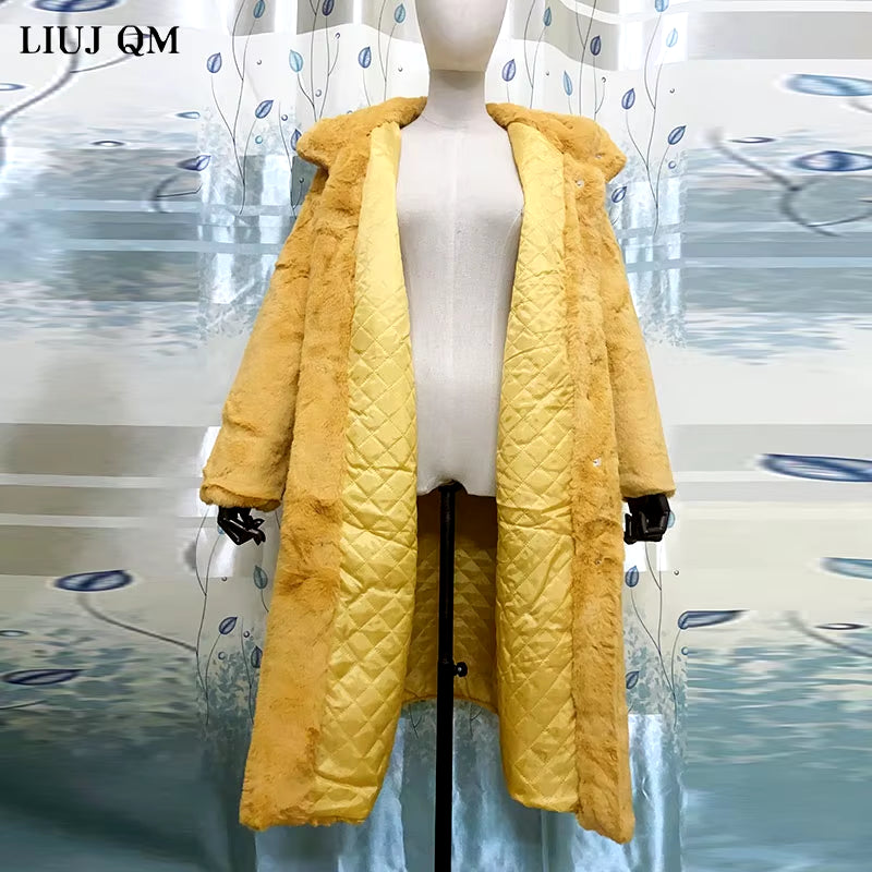 Winter Jacket Women High Quality Faux Rabbit Fur Coat Luxury Long Fur Jacket Overcoat Thick Warm Large Size Female Plush Coats