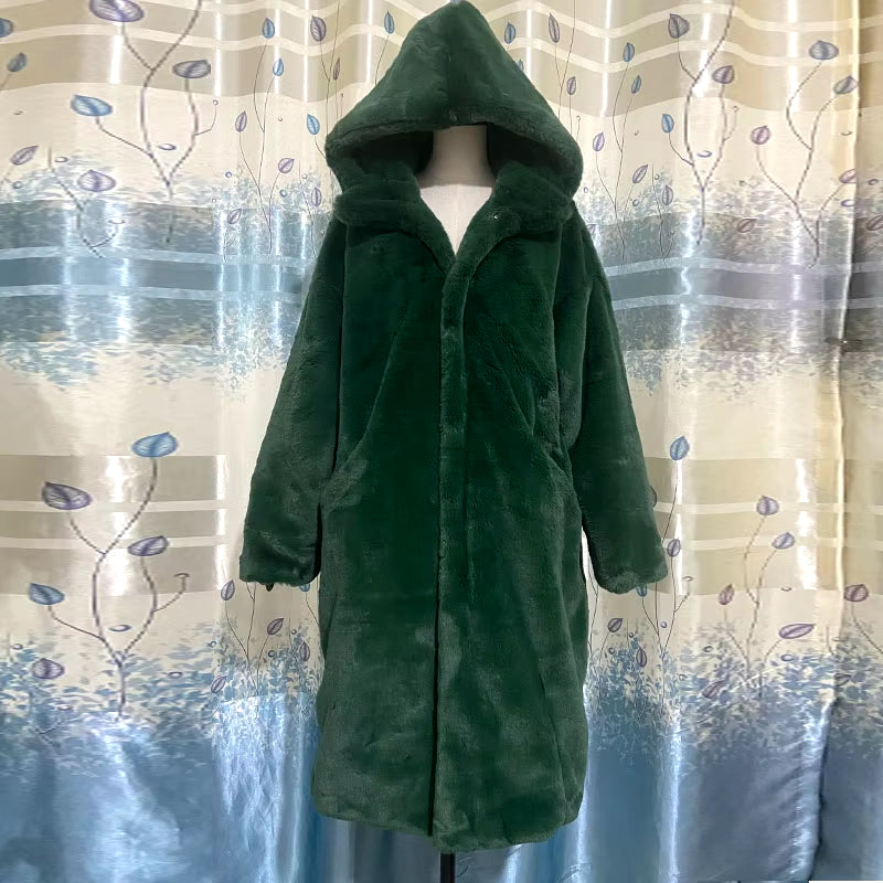 Winter Jacket Women High Quality Faux Rabbit Fur Coat Luxury Long Fur Jacket Overcoat Thick Warm Large Size Female Plush Coats